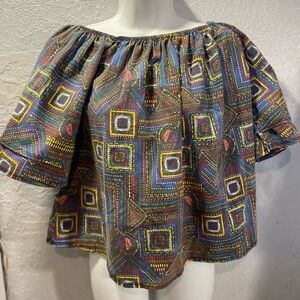 Rani Arabella Multicolor Geometric Off-Shoulder Top